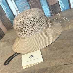 FURTALK Tan Sun Hat with Bow Accent UPF protection